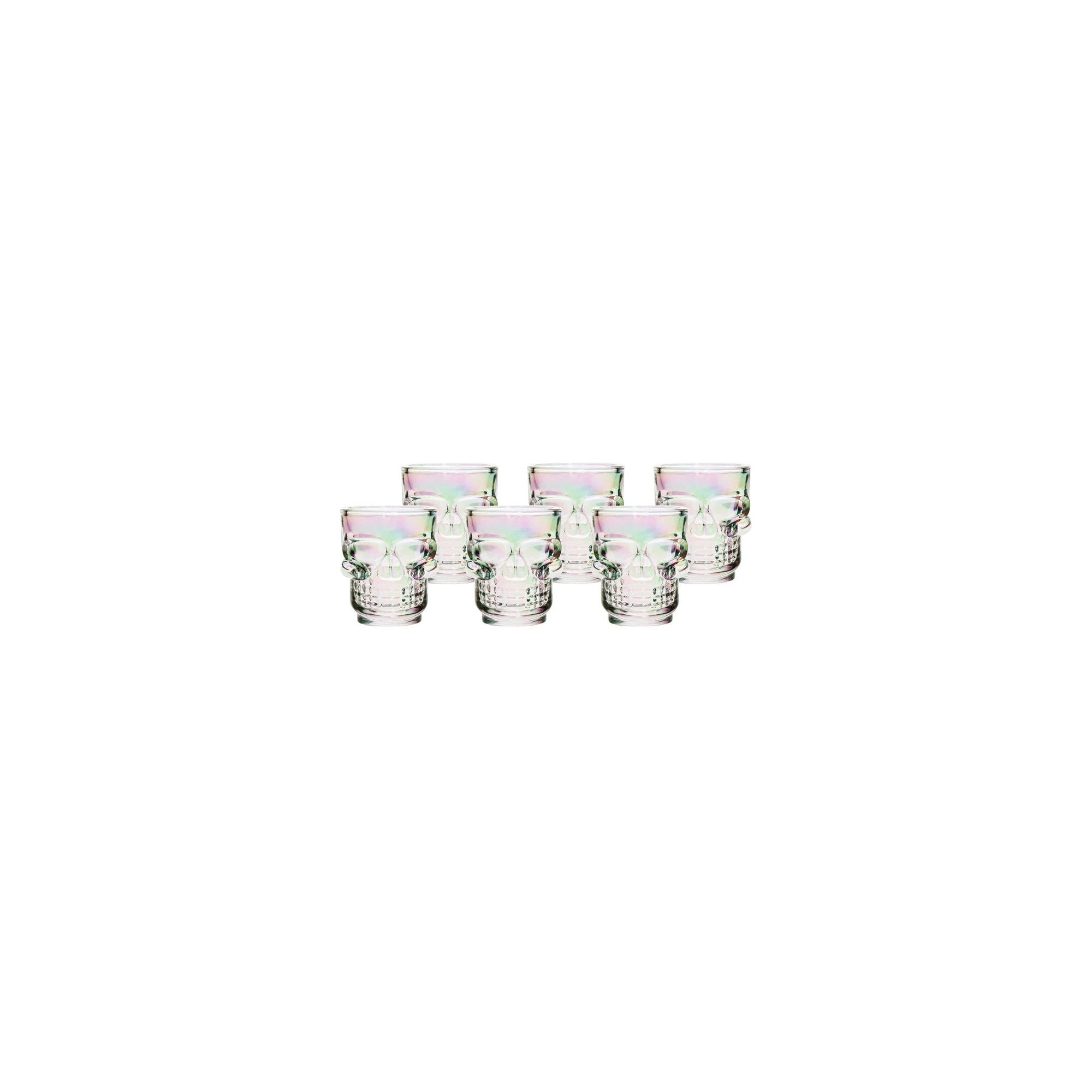 Set of 6 Skull Shot Glasses – 1.75 oz Glass Novelty Drinkware for Halloween Parties, Cocktail Bars & Home Decor