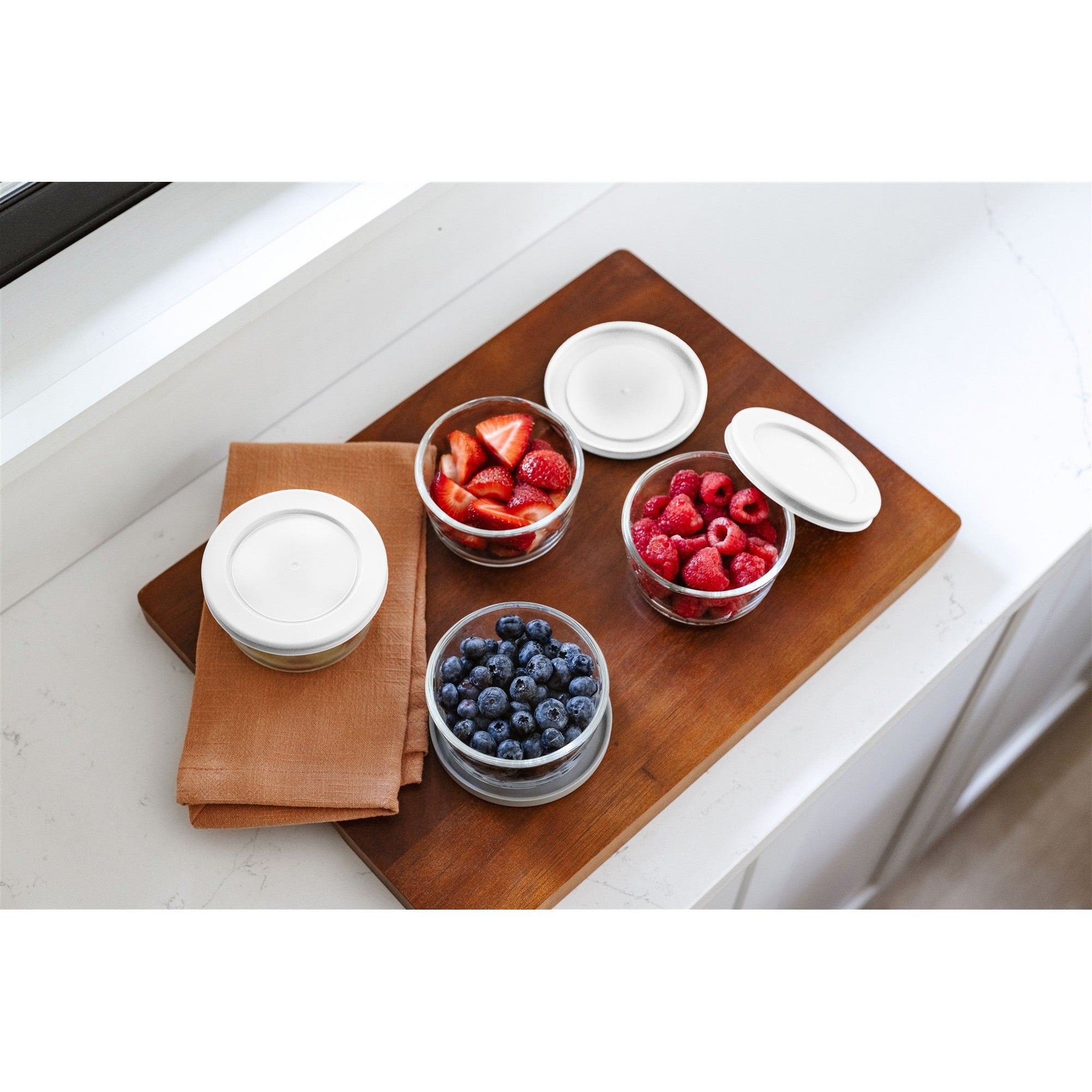 16 Piece Set (1 Cup / 8Oz) Round Glass Storage Containers With Lids, White