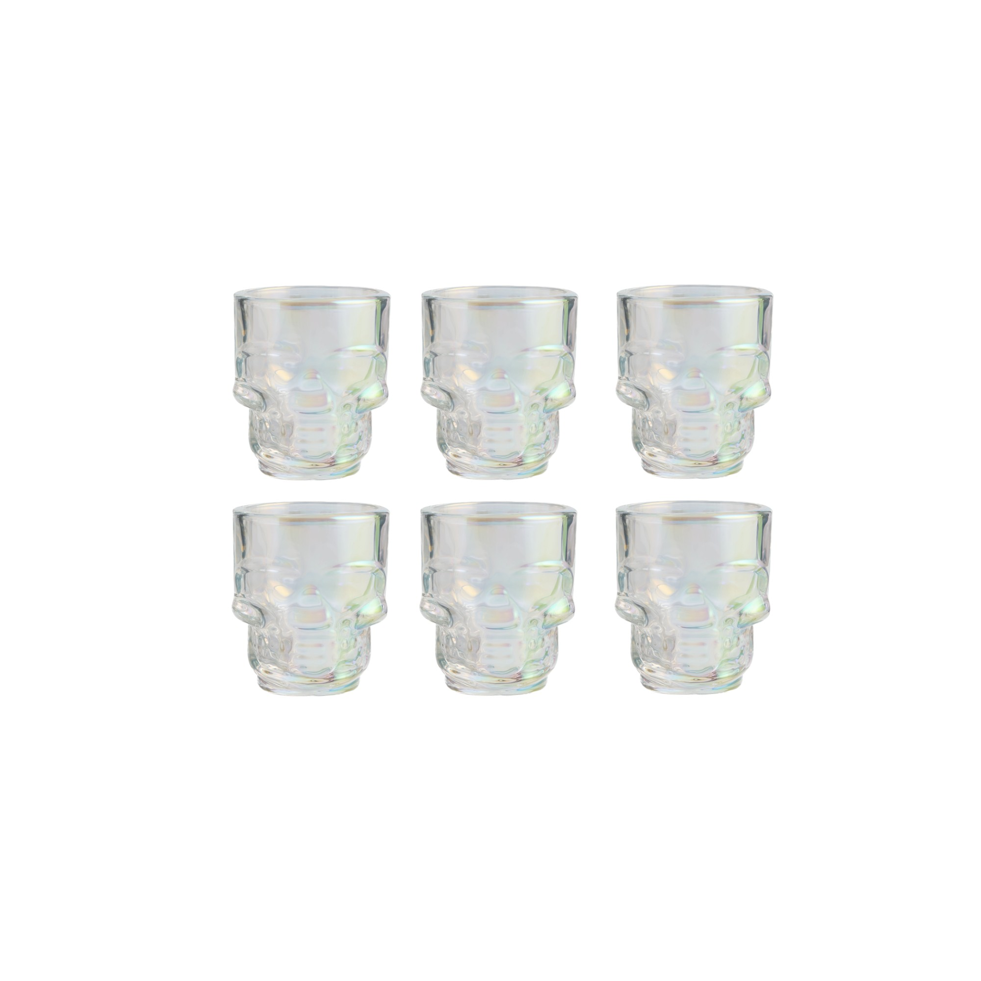 Set of 6 Skull Shot Glasses – 1.75 oz Glass Novelty Drinkware for Halloween Parties, Cocktail Bars & Home Decor